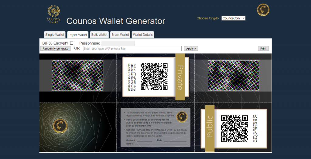 Print Paper Wallet Generator